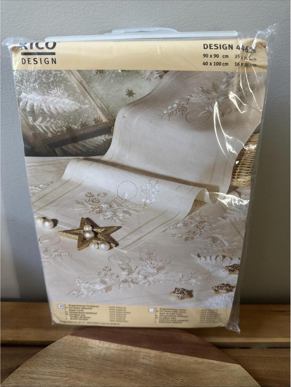 Rico Designs Cross Stitch Kit 44626 Pre-Drawn Tablecloth 35" x 35" Gold Floral